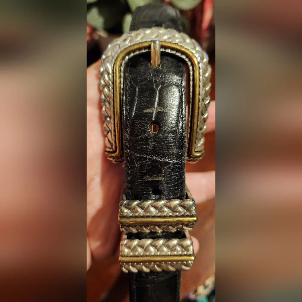 Brighton Black  Belt with Silver & Brass Accents size L - Picture 2 of 10